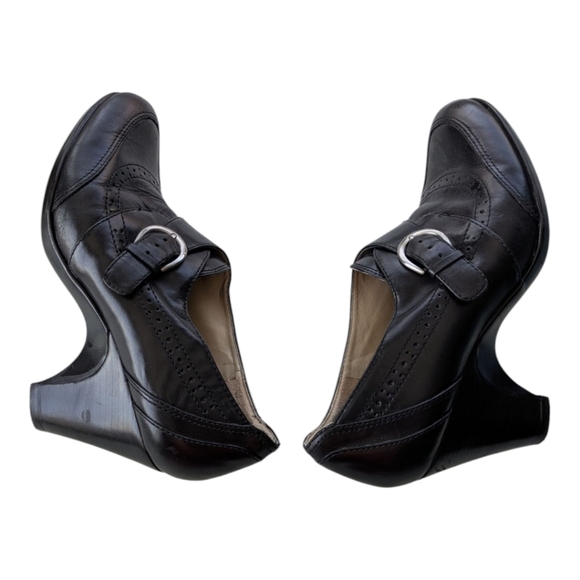 Naturalizer Black Leather Heeled Loafers Shoes Buckles Decorative Stitching 7W - Picture 7 of 12